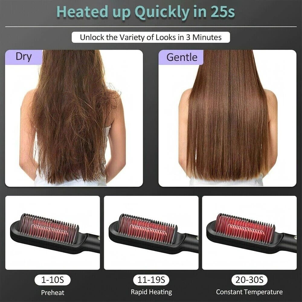 Hair Straightener Brush Straightening Curler Hot Comb Electric