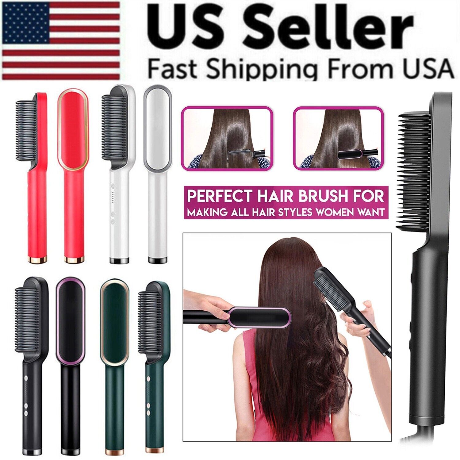 Hair Straightener Brush Straightening Curler Hot Comb Electric